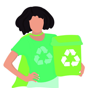Female eco superhero on white background. Recycling concept