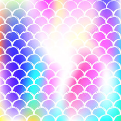 Gradient mermaid background with holographic scales.