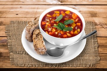 Delicious fish soup. Hot soup from traditional food national dish.