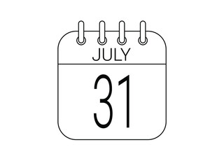 Day 31 July. Simple 31 black calendar icon with white background.