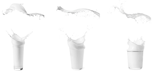 Set of fresh milk on white background