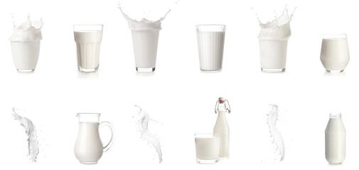 Set of fresh milk on white background