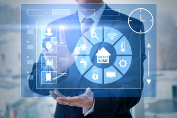 Man using interface of smart home automation