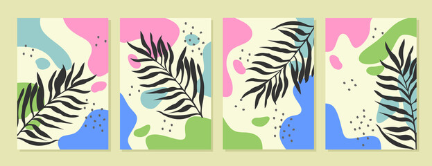 abstract cover design with leaf elements. pastel color aesthetic background. used for home decoration, wallpaper, website