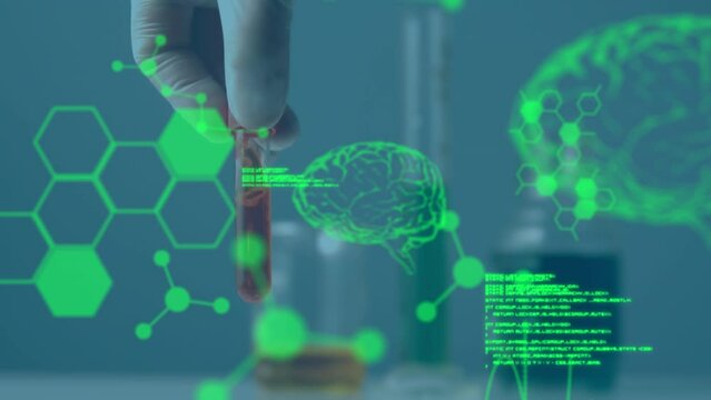 Animation of data processing over scientist in lab