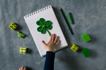 plasticine clover top view, st patrick's day applique, shamrock, children's DIY craft, national...