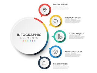 circular layout diagram with 5 list of steps, circular layout diagram infographic element template - obrazy, fototapety, plakaty