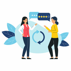 Two women talk and share their opinions. Feedback loop. Working relationship.