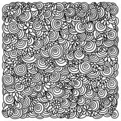 Meditative coloring page with doodle flowers, spirals and swirls for creativity