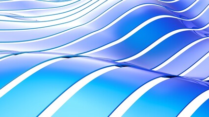 Gradient Blue Mathematical Geometric Abstract Band Ribbon Wave under White Background. Concept image of technological innovations, strategies and revolutions . 3D illustration. 3D CG.