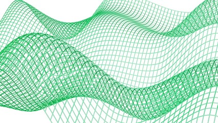 Fototapeta premium Green illuminated Mathematical Geometric Abstract Wave Grid under White Background Wall Paper. Architectural Sculpture. 3D illustration. 3D high quality rendering. 3D CG.