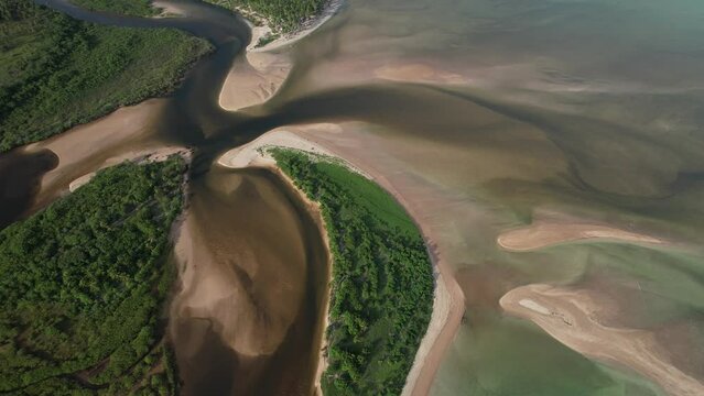 flying over the beach of S&atilde;o Miguel dos Milagres, touristic and paradisiacal beach in the state of alagoas in brazil. 4k drone video