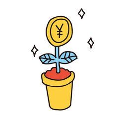 金のなる木のイラスト（円）