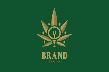 Fototapeta premium Cannabis logo with lights, Perfect design between two combinations of cannabis leaves and nearby lights, neatly arranged until it can be seen from a distance, which is of elegant quality