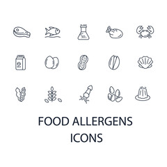Food allergens icons set . Food allergens pack symbol vector elements for infographic web