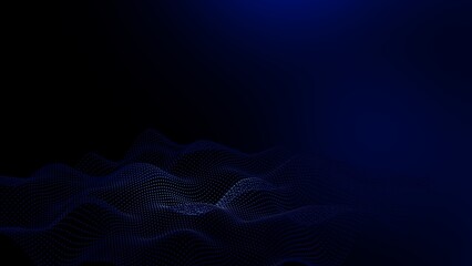 White Mathematical Geometric Abstract Wave Dots Grid under Black-Blue Spot Lighting Background. Conceptual image of technological innovations, strategies and revolutions . 3D illustration. 3D CG.