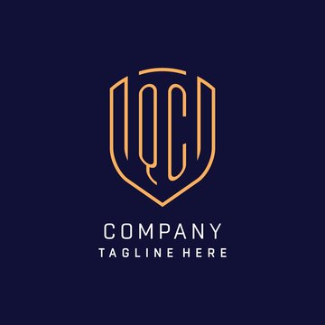 Letter QC monogram logo shield shape with luxury monoline style