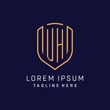 Letter UH monogram logo shield shape with luxury monoline style