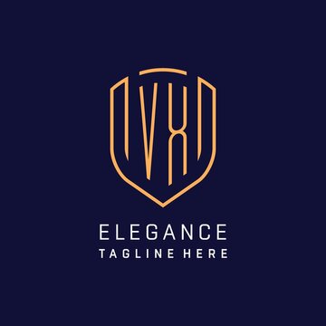 Letter VX monogram logo shield shape with luxury monoline style