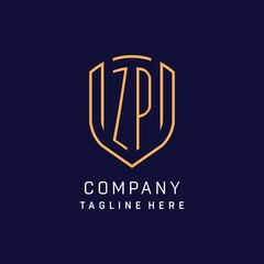 Letter ZP monogram logo shield shape with luxury monoline style