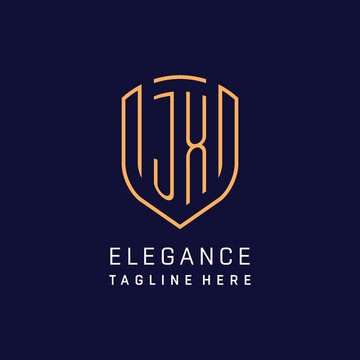 Letter JX monogram logo shield shape with luxury monoline style