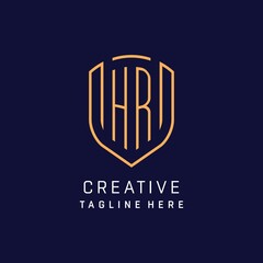 Letter HR monogram logo shield shape with luxury monoline style