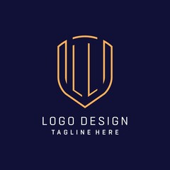 Letter LL monogram logo shield shape with luxury monoline style