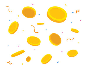 coins falling and confetti illustration set. money, lotto, confetti, dollar, point. Vector drawing. Hand drawn style.
