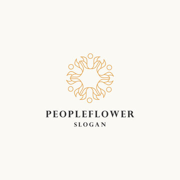People flower logo icon flat design template 