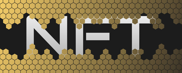 NFT concept, blockchain technology, cryptocurrency. Non-fungible token Work. Futuristic background, with elements in techno style microchips. Banner template design for web. Copyspace.
