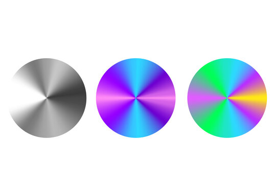 Gradient discs. Holographic gradient. Web ui design. Hologram gradient. Vector illustration. Stock image.