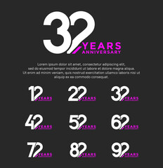 set anniversary logo style white and purple color isolated on black background for great event