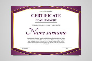 Purlpe and gold modern certificate template design vector