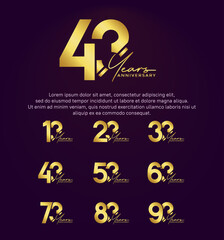 set anniversary golden color logotype style with hand lettering on purple background