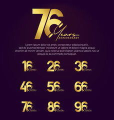 set anniversary golden color logotype style with hand lettering on purple background
