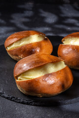 Berlin balls. Portuguese doughnuts or Berliners with egg creme. Chilean berlines o brazillian Sonho