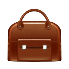 leather briefcase female brown bag. handle suitcase. office case. business baggage. satchel portfolio vector, illustration, 3d, realistic realism