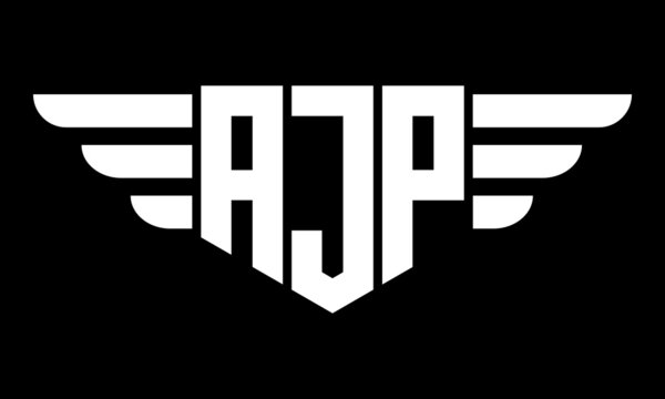 AJP three letter logo, creative wings shape logo design vector template. letter mark, wordmark, monogram symbol on black & white.
