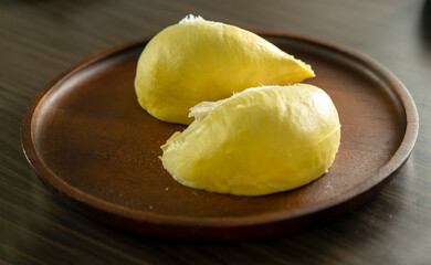 Ripe gold yellow durian on the plate