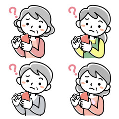 スマホを見て首をかしげるシニア女性