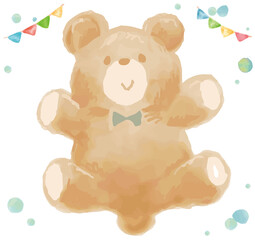 水彩イラスト、ぬいぐるみのクマ。ベクターイラスト素材。