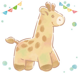 水彩イラスト、ぬいぐるみのキリン。ベクターイラスト素材。