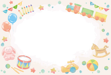 水彩イラスト、子供のおもちゃフレーム。ベクターイラスト素材。