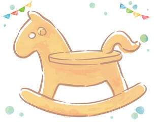 Naklejka premium 水彩イラスト、おもちゃの木馬。ベクターイラスト素材。