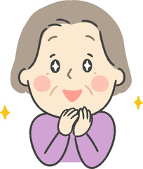 目をキラキラさせるシニア女性
