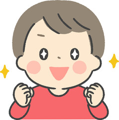 目をキラキラさせる男の子