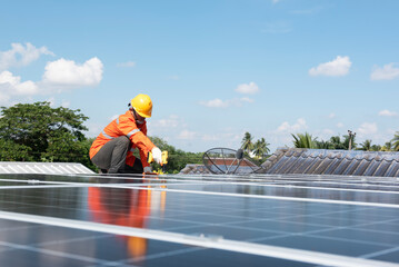 engineer inspecting solar panel installation on house roof solar panel maintenance inspector