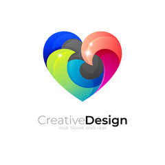 Symbol love care logo and wave design template, 3d icons