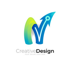 Letter N design technology, N logo 3d colorful