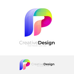 Simple letter P logo and 3d style, P icon template